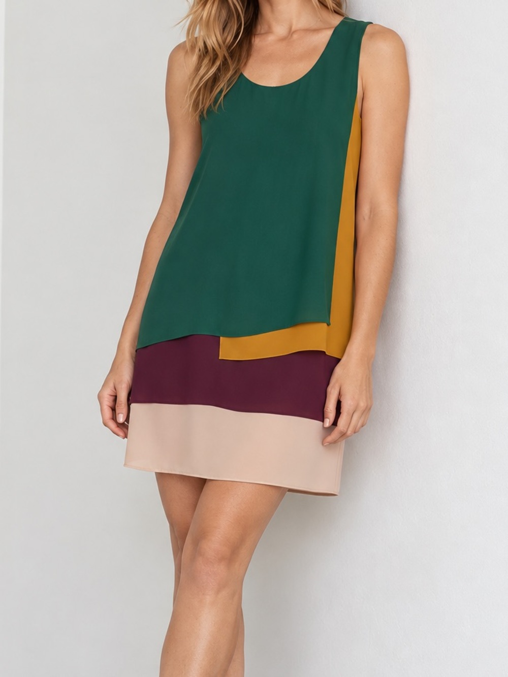 BCBGMaxAzria Haley Layered Colorblock Shift Dress